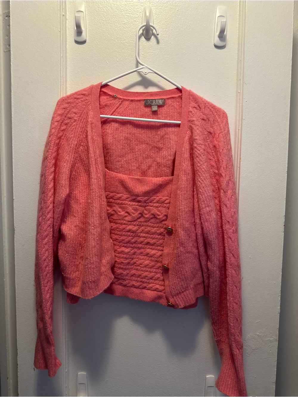J. Crew Coral Cable-Knit Tank and Cardigan Set